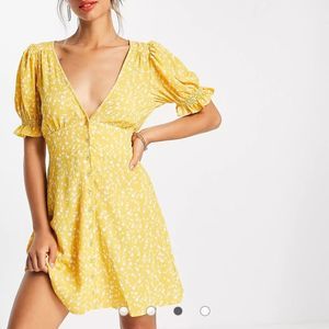 Asos dresses | NWT BB Dakota ditsy mini dress yellow size 6 floral puff sleeve